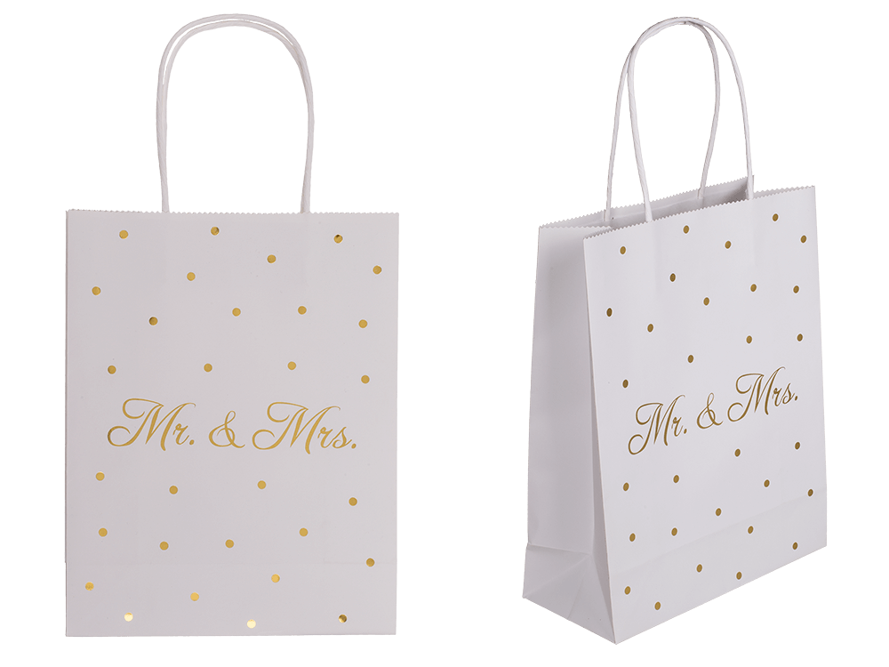 White colored Gift bag, Mr & Mrs, with golden