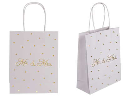 White colored Gift bag, Mr & Mrs, with golden