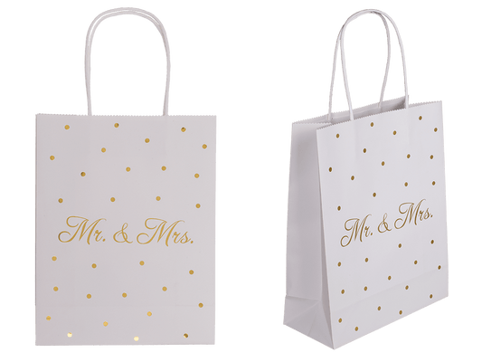 White colored Gift bag, Mr & Mrs, with golden