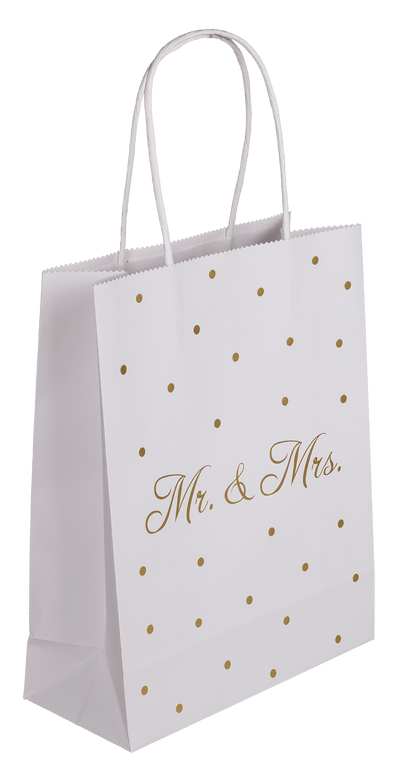 White colored Gift bag, Mr & Mrs, with golden