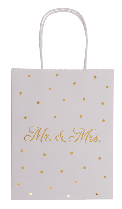 White colored Gift bag, Mr & Mrs, with golden