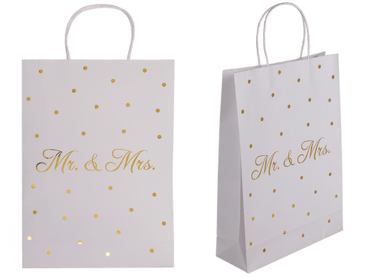 White colored Gift bag, Mr & Mrs, with golden