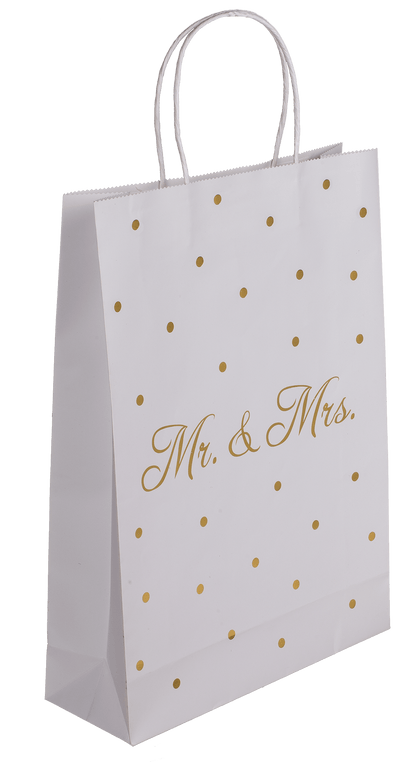 White colored Gift bag, Mr & Mrs, with golden