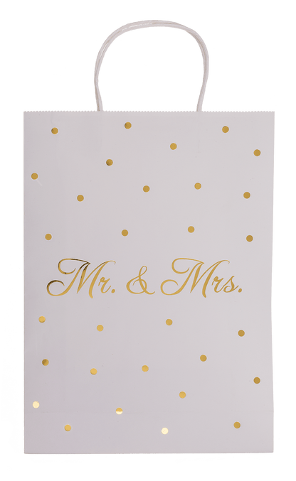 White colored Gift bag, Mr & Mrs, with golden