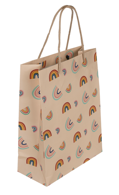 Cream coloured paper gift bag, Rainbows,