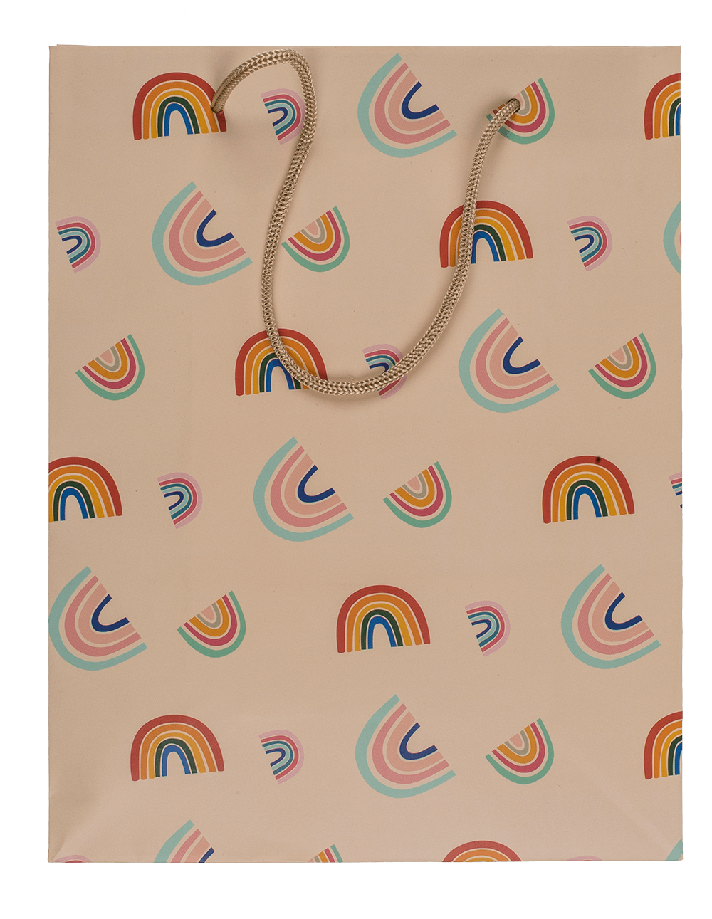 Cream coloured paper gift bag, Rainbows,
