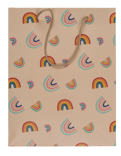 Cream coloured paper gift bag, Rainbows,