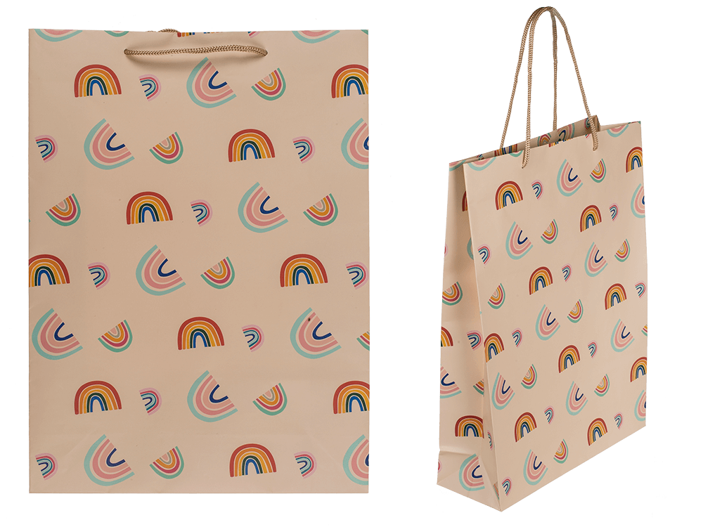 Cream coloured paper gift bag, Rainbows,