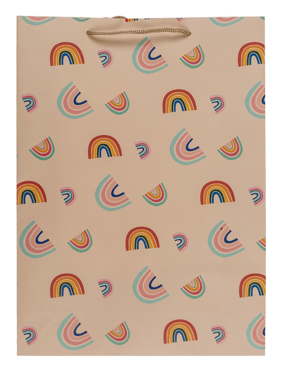 Cream coloured paper gift bag, Rainbows,