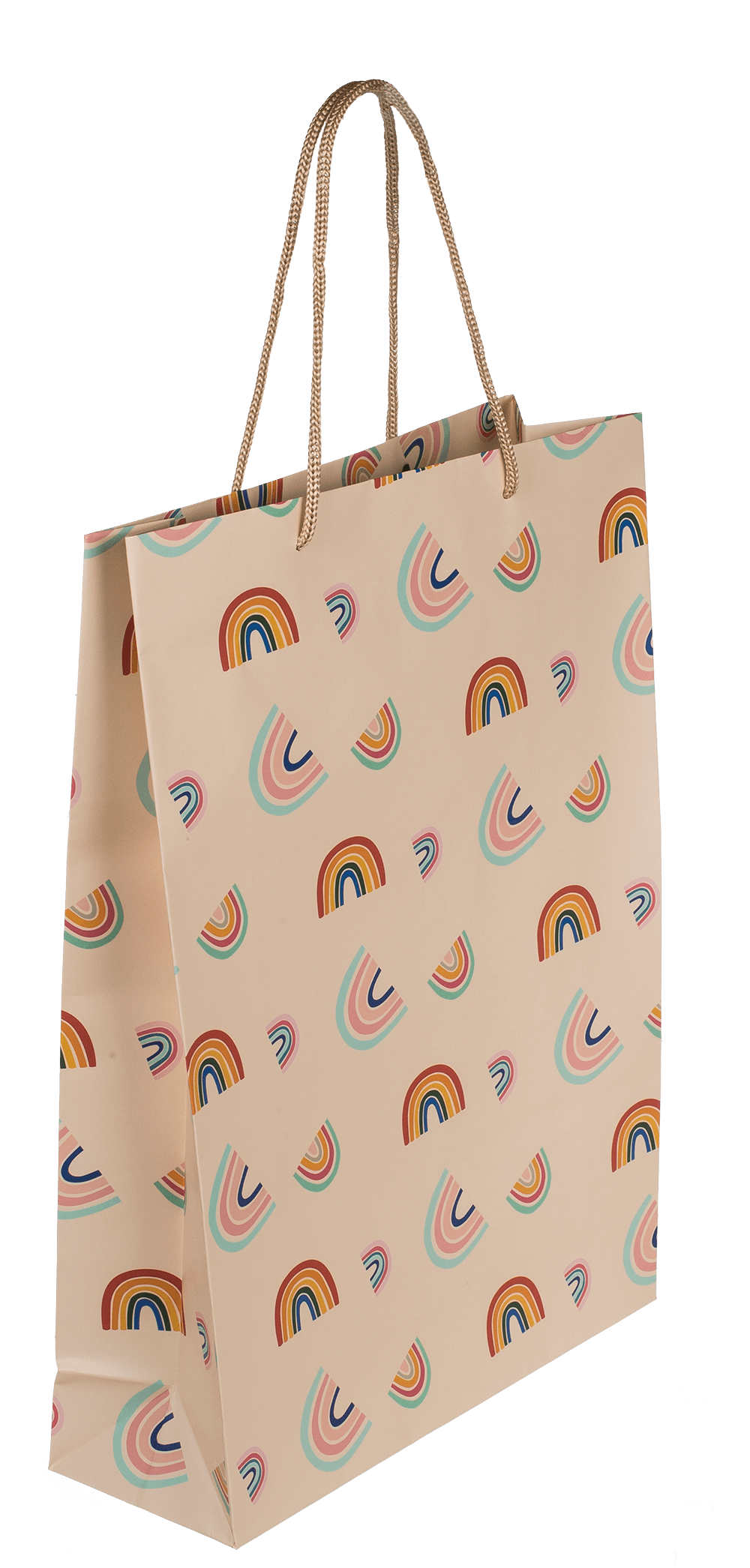 Cream coloured paper gift bag, Rainbows,