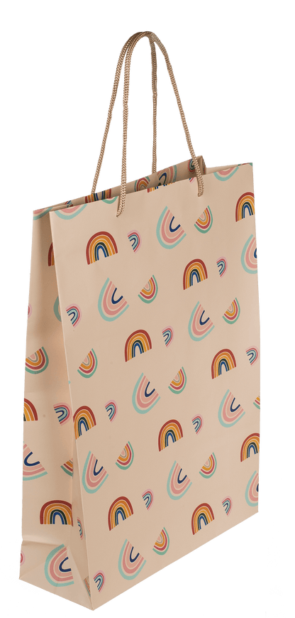 Cream coloured paper gift bag, Rainbows,