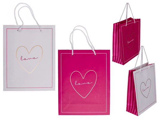 White/dark pink colored paper gift bag, Love,