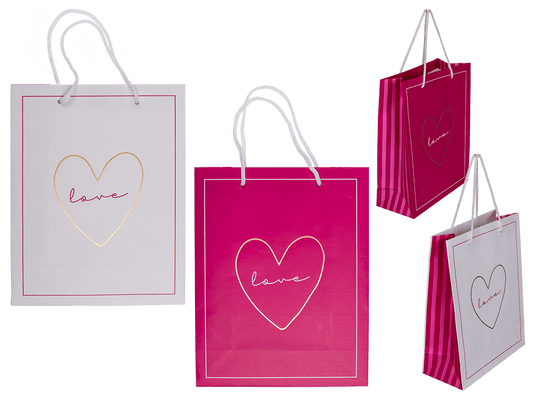 White/dark pink colored paper gift bag, Love,
