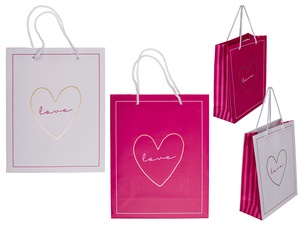 White/dark pink colored paper gift bag, Love,