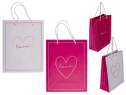 White/dark pink colored paper gift bag, Love,