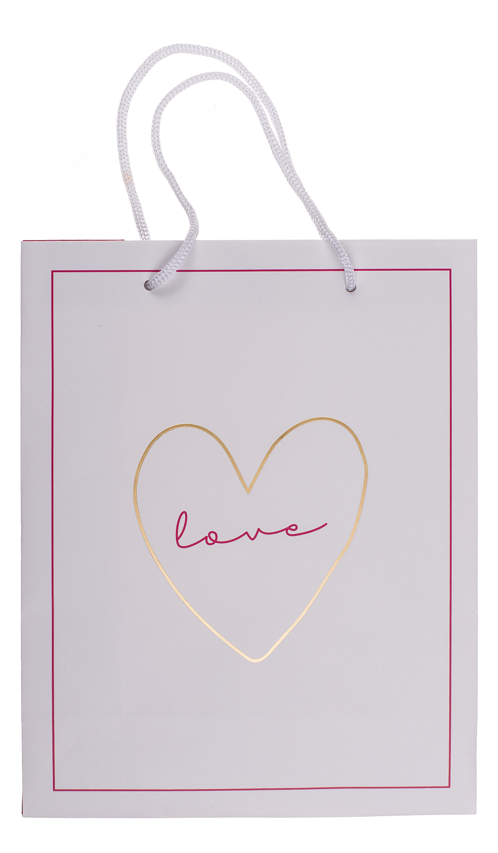 White/dark pink colored paper gift bag, Love,