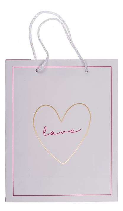 White/dark pink colored paper gift bag, Love,