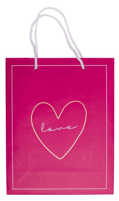 White/dark pink colored paper gift bag, Love,