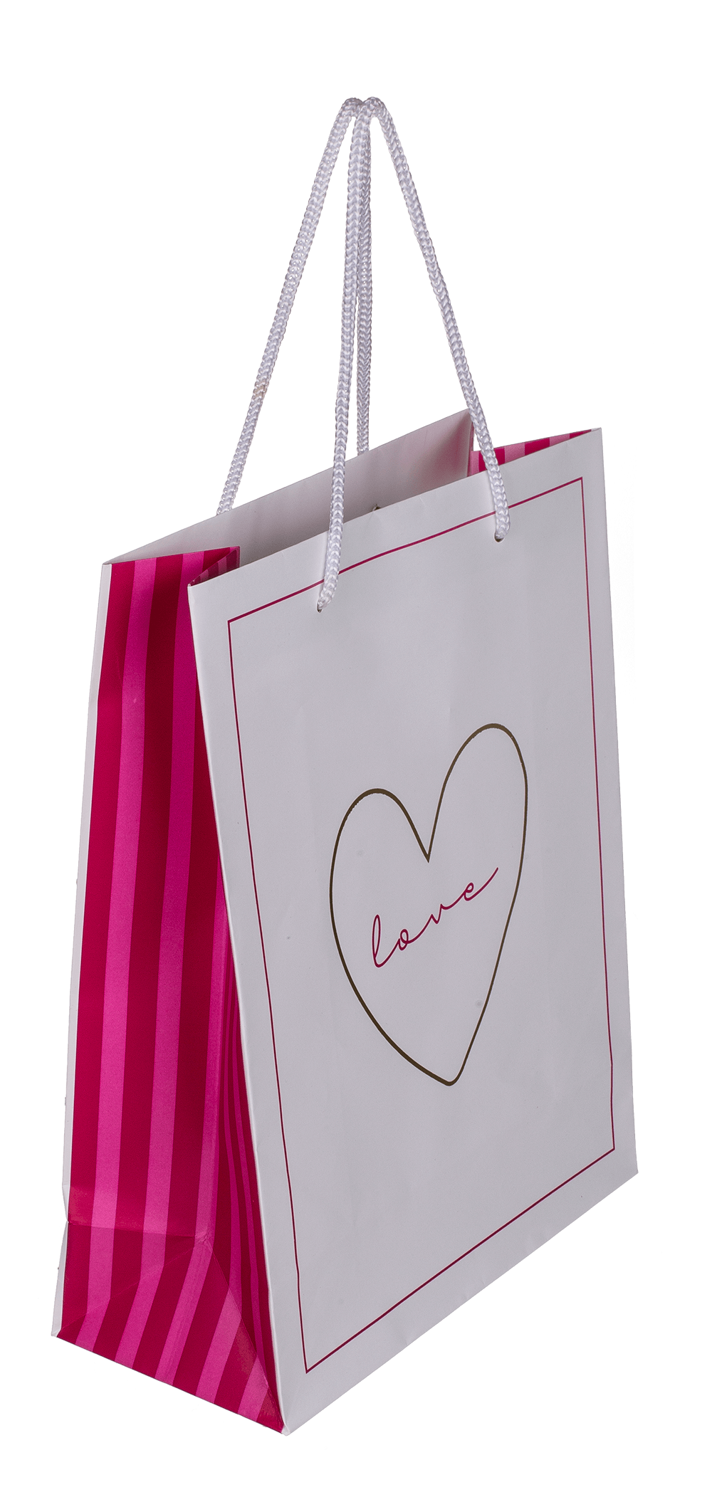 White/dark pink colored paper gift bag, Love,