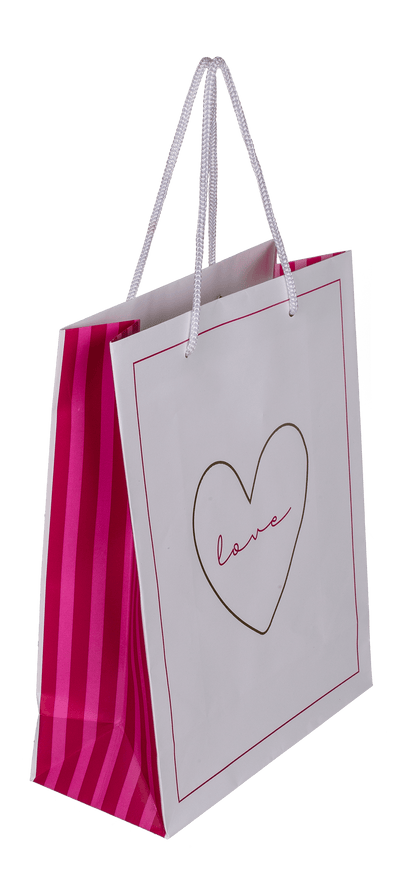 White/dark pink colored paper gift bag, Love,
