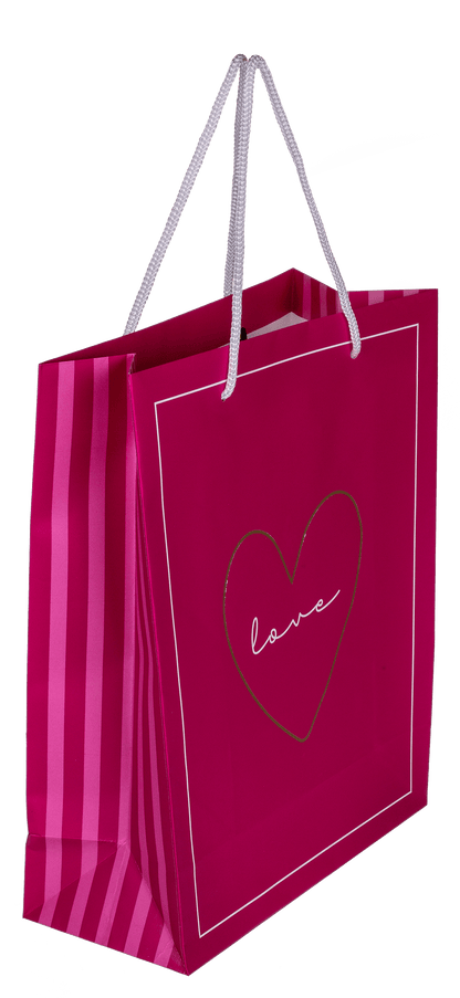 White/dark pink colored paper gift bag, Love,