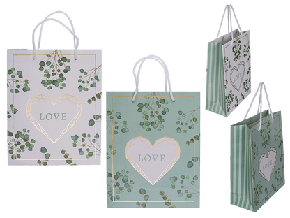 White/green paper gift bag, Love,