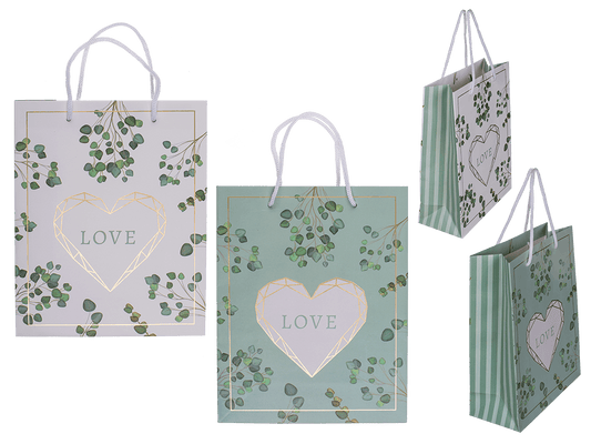 White/green paper gift bag, Love,