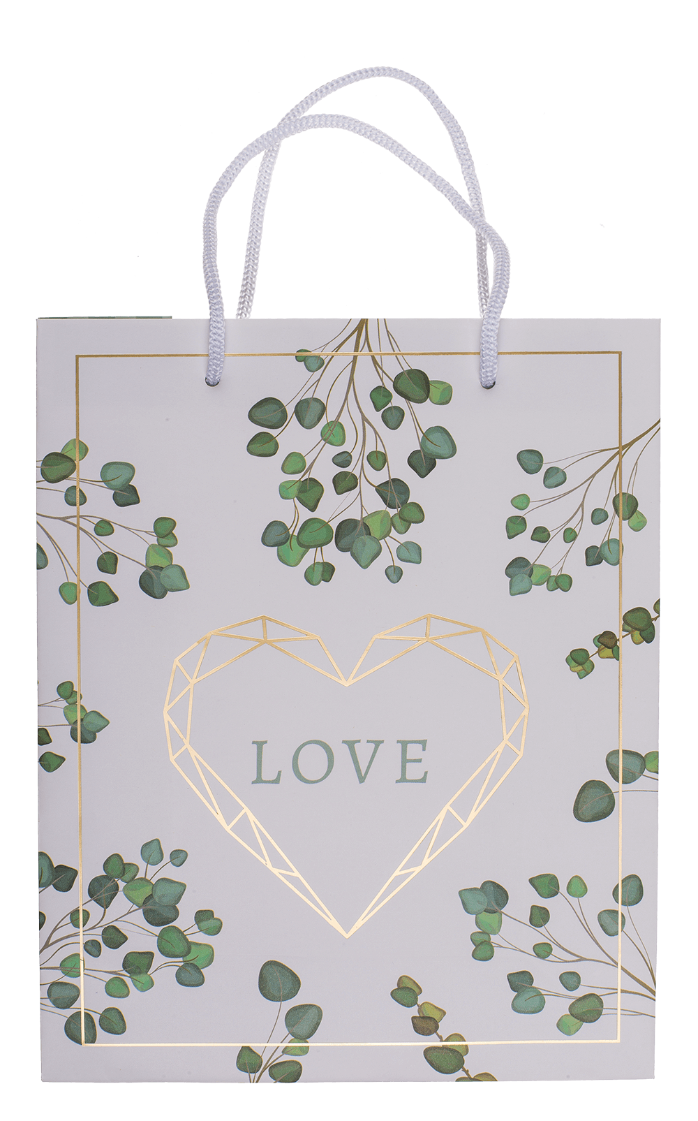 White/green paper gift bag, Love,