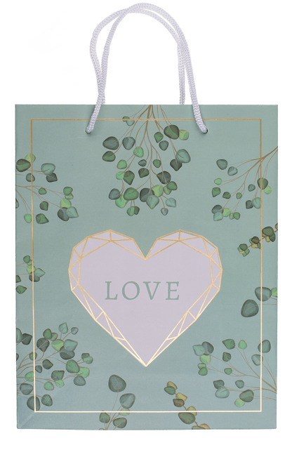 White/green paper gift bag, Love,