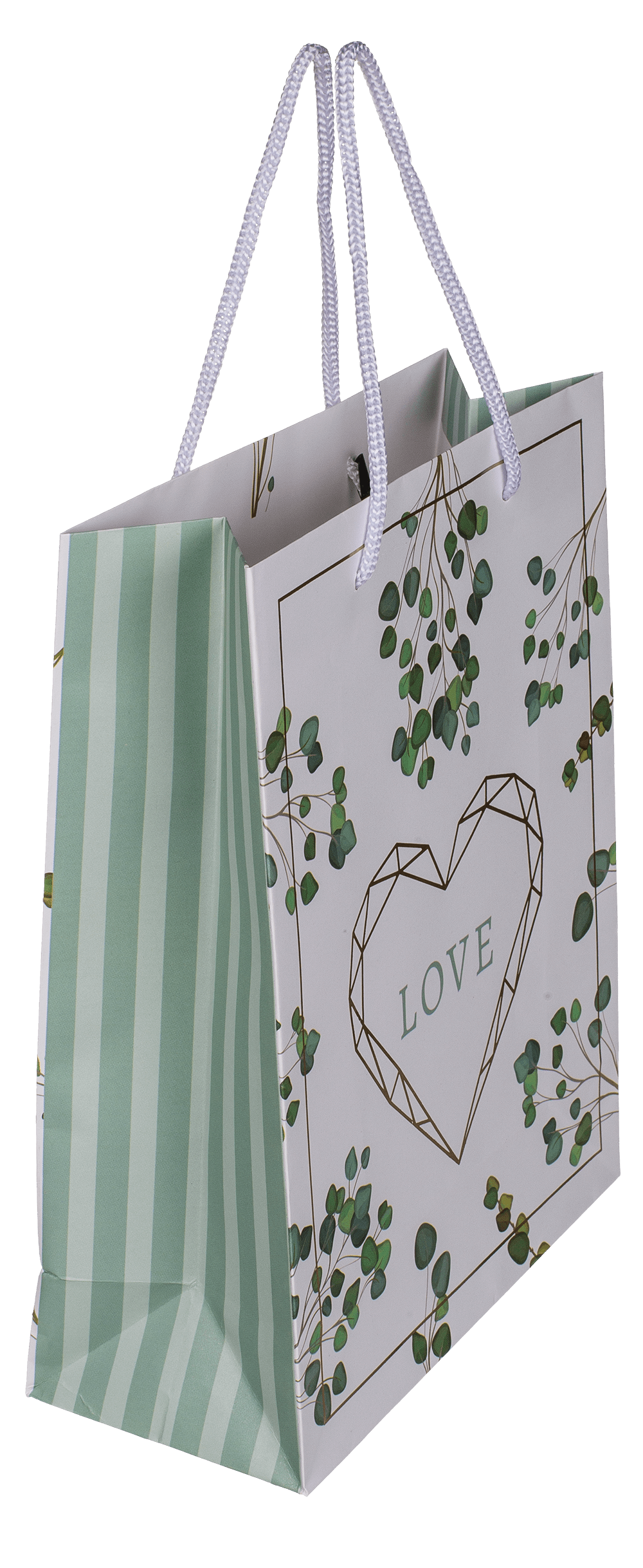 White/green paper gift bag, Love,