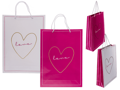 White/dark pink colored paper gift bag, Love,