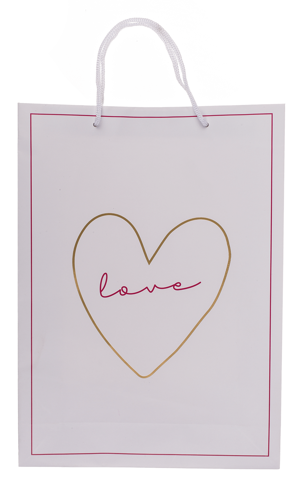 White/dark pink colored paper gift bag, Love,