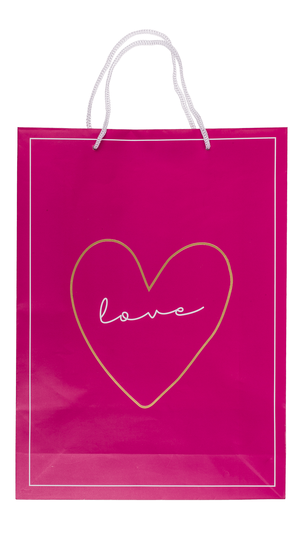 White/dark pink colored paper gift bag, Love,