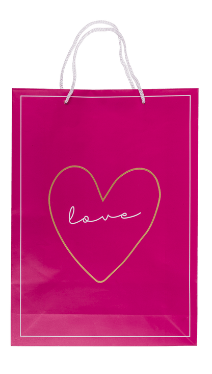 White/dark pink colored paper gift bag, Love,