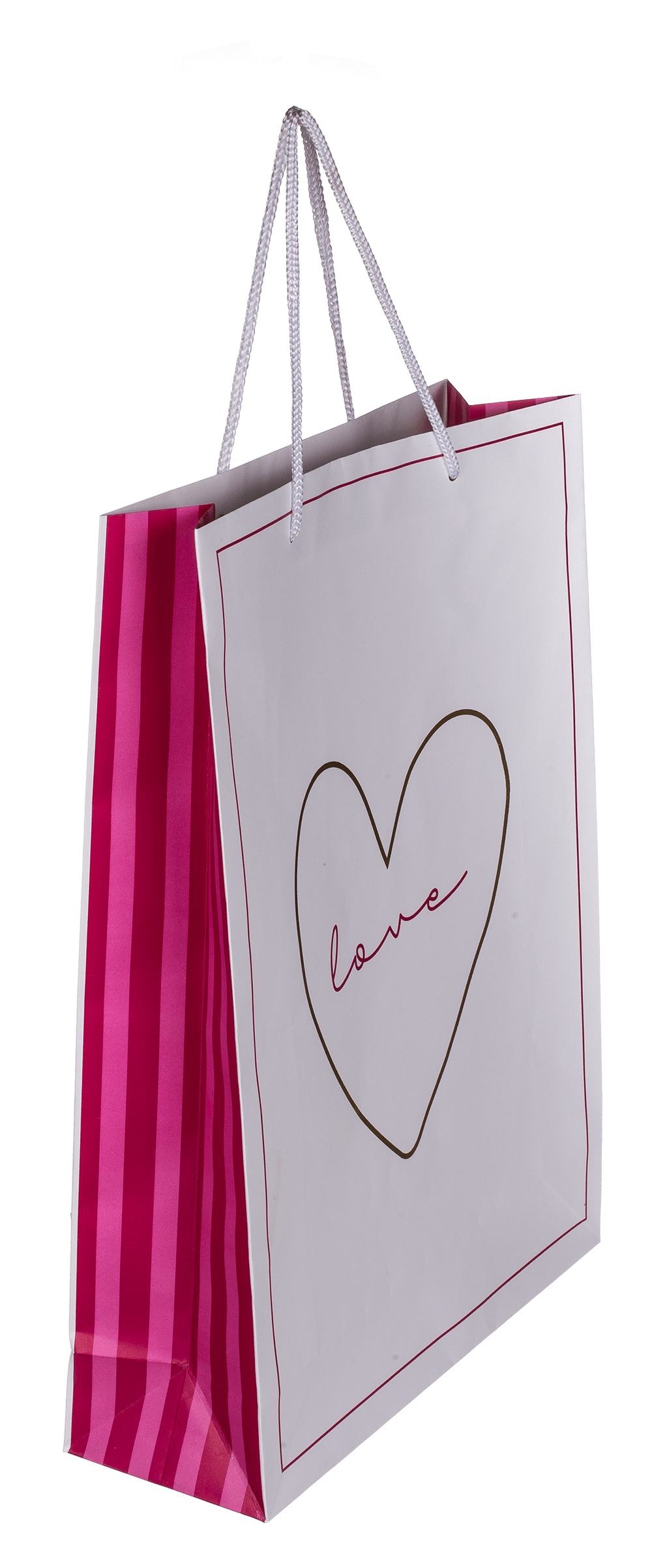 White/dark pink colored paper gift bag, Love,