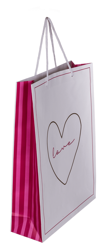 White/dark pink colored paper gift bag, Love,