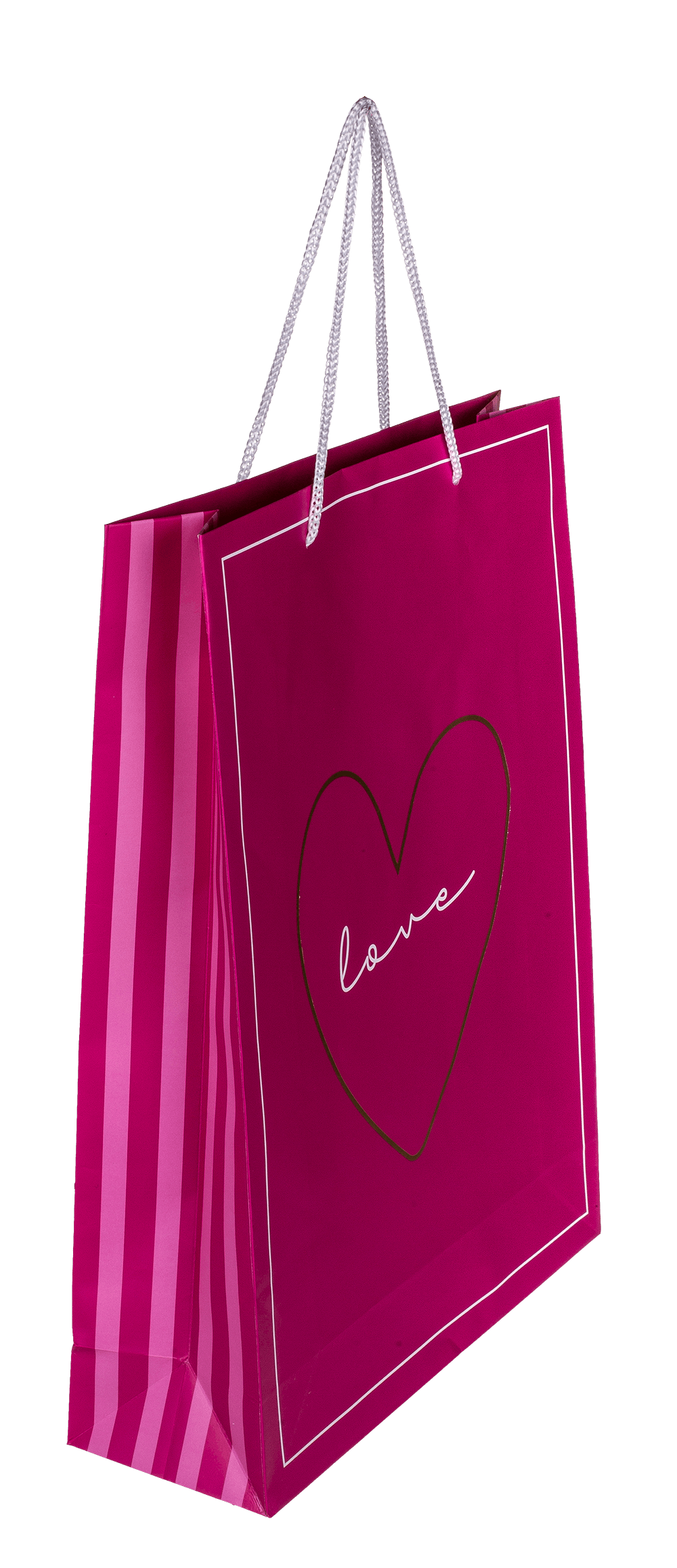 White/dark pink colored paper gift bag, Love,