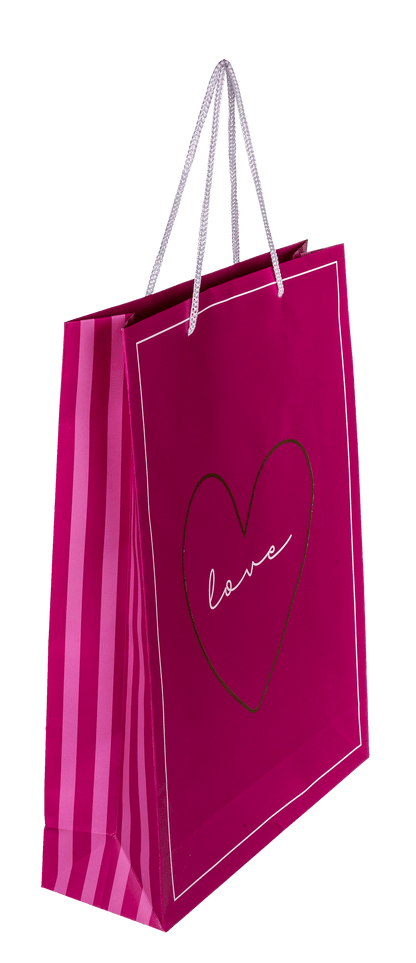 White/dark pink colored paper gift bag, Love,