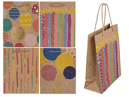 Paper gift bag, balloons & candles,