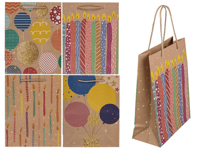 Paper gift bag, balloons & candles,