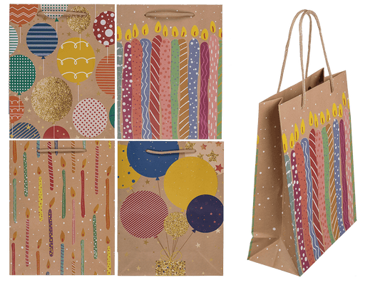 Paper gift bag, balloons & candles,
