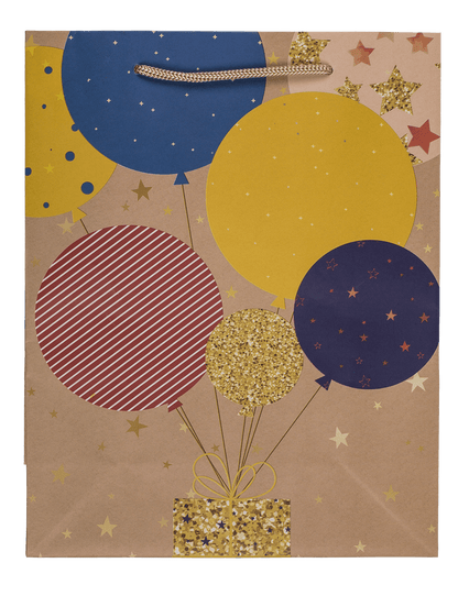Paper gift bag, balloons & candles,
