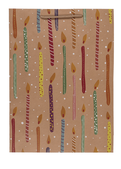 Paper gift bag, ballooons & candles,