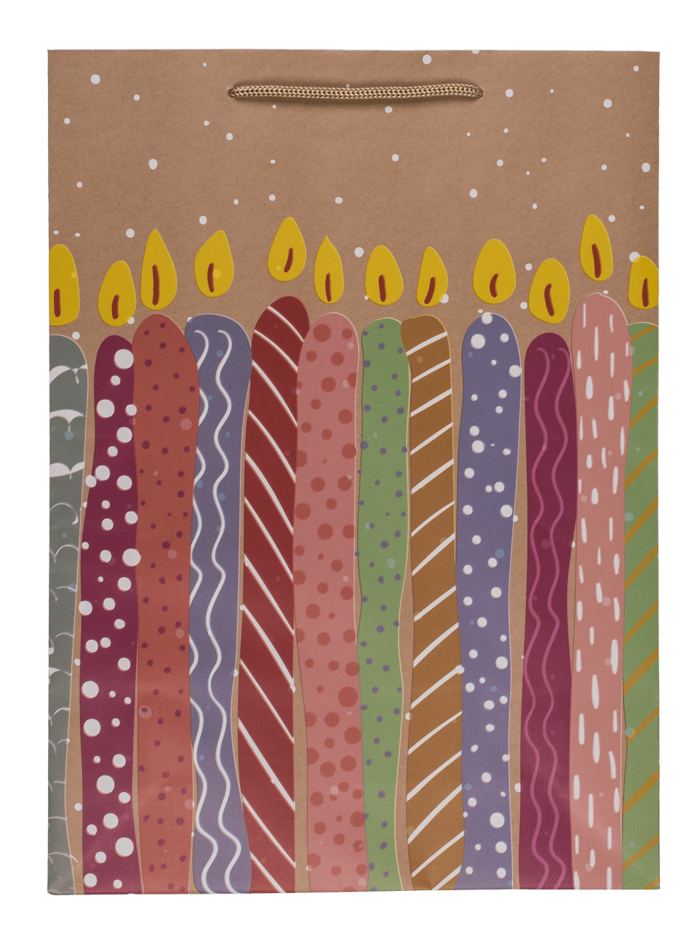 Paper gift bag, ballooons & candles,