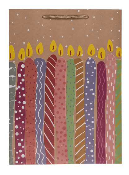 Paper gift bag, ballooons & candles,