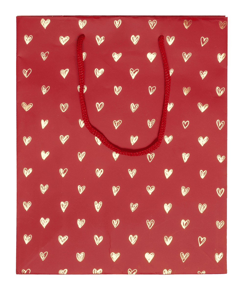 Red coloured paper gift bag, Shiny Hearts,