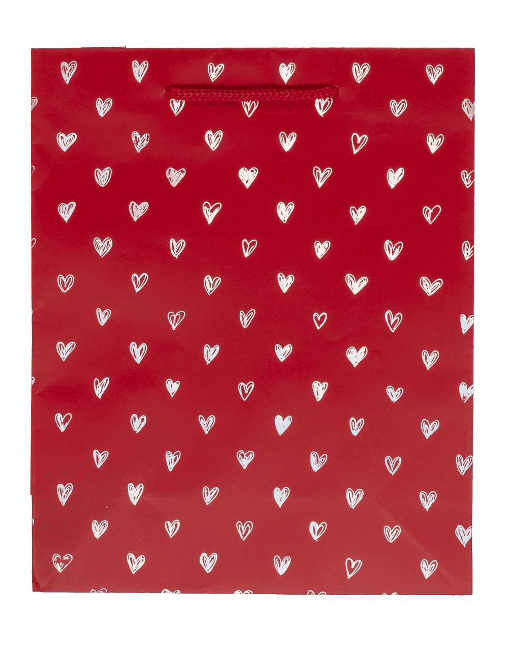 Red coloured paper gift bag, Shiny Hearts,
