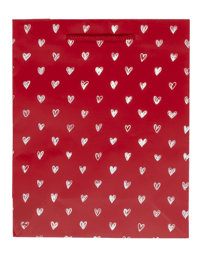 Red coloured paper gift bag, Shiny Hearts,