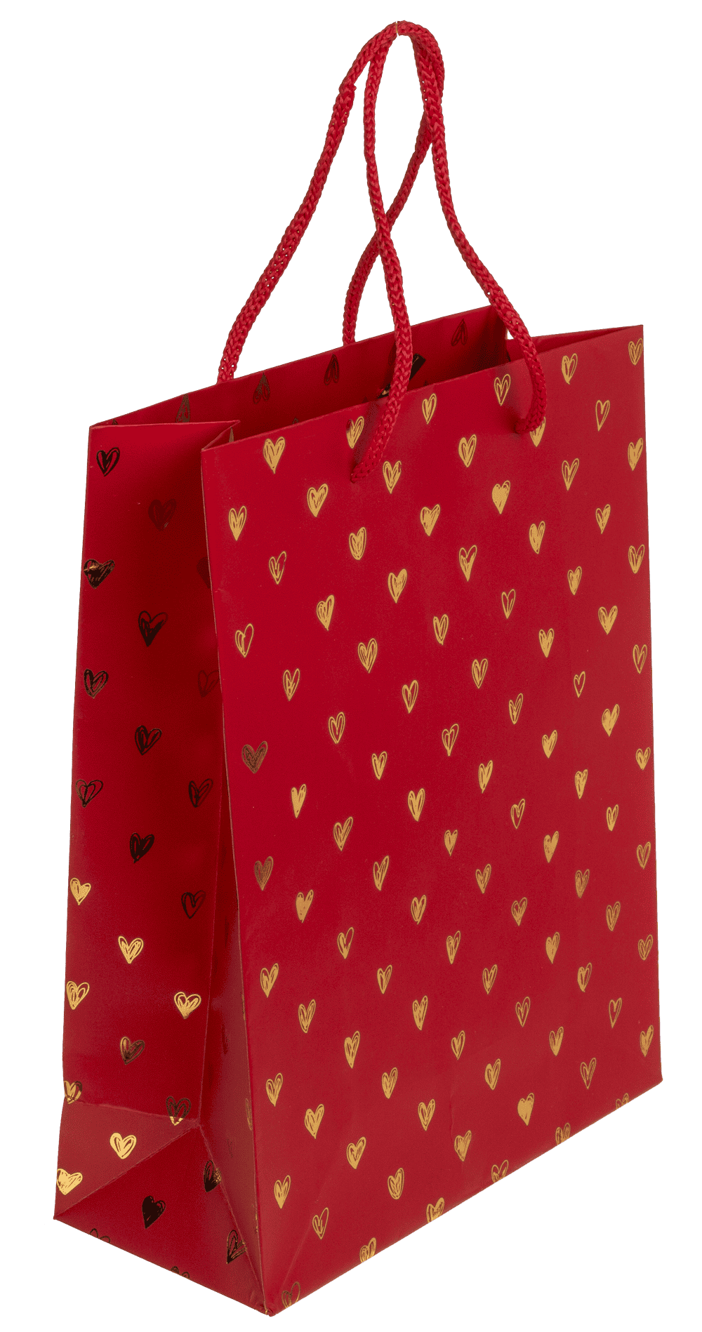 Red coloured paper gift bag, Shiny Hearts,