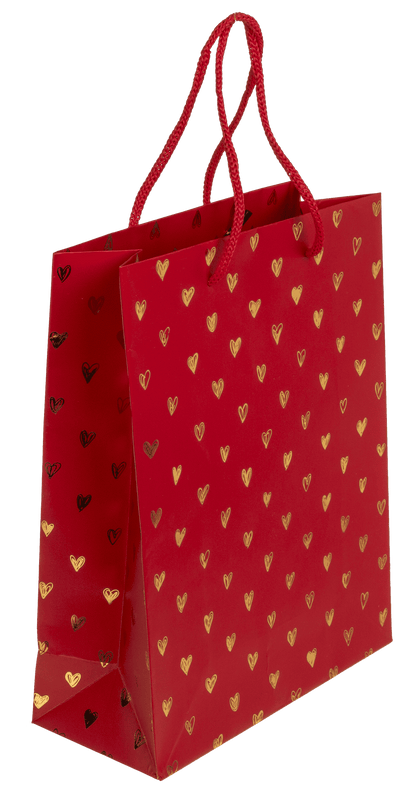 Red coloured paper gift bag, Shiny Hearts,